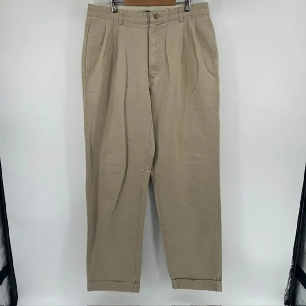 VTG Polo Ralph Lauren Hammond Chino Pants Mens 33x34 (33x32) Pleated Cuffed Hem